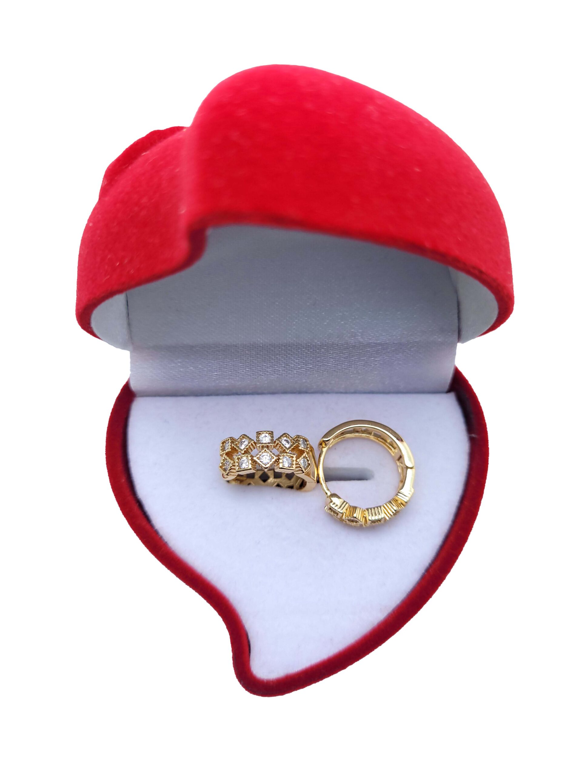 Gold earrings with diamond lozenges and squares